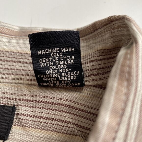 Murano Shirt Size Large Brown Tan Striped Short Sleeve Camp 100% Silk Button Up - Picture 7 of 7